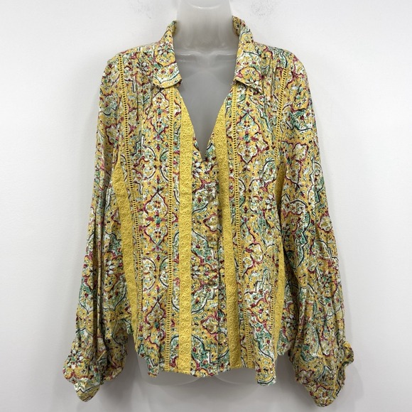 Pilcro Tops - Anthropologie Pilcro Pintuck Peasant Blouse 3X Embroidered Boho Button Up Retro